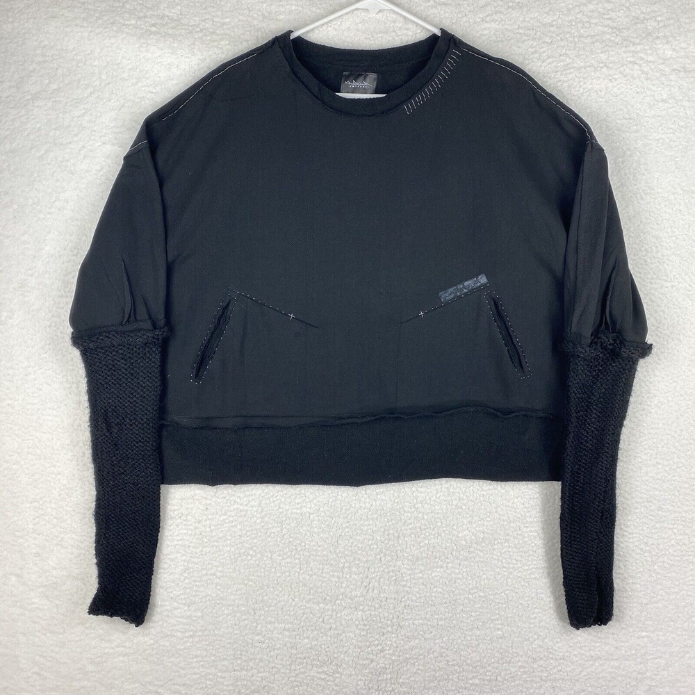 UMIT UNAL Sweatshirt Womens Sz Large Black Knit‎ Sleeve Stitch Boxy Contemporary